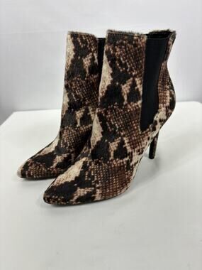 Charles by Charles David Panama Faux Fur Boots Brown Black Animal Print Pointy